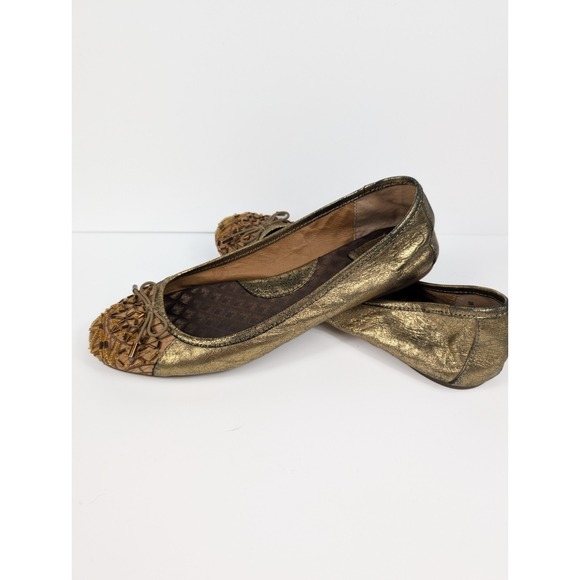 Born Leather Beaded Ballet Flats Gold Metallic Round Toe Women's Size‎ 8M - Picture 1 of 8